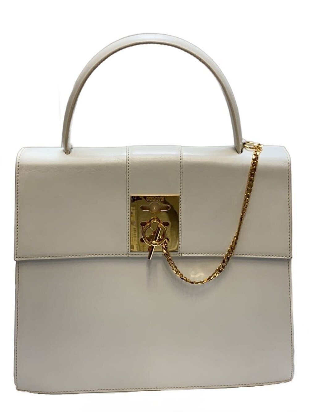 Celine Chain Lock Handbag White
